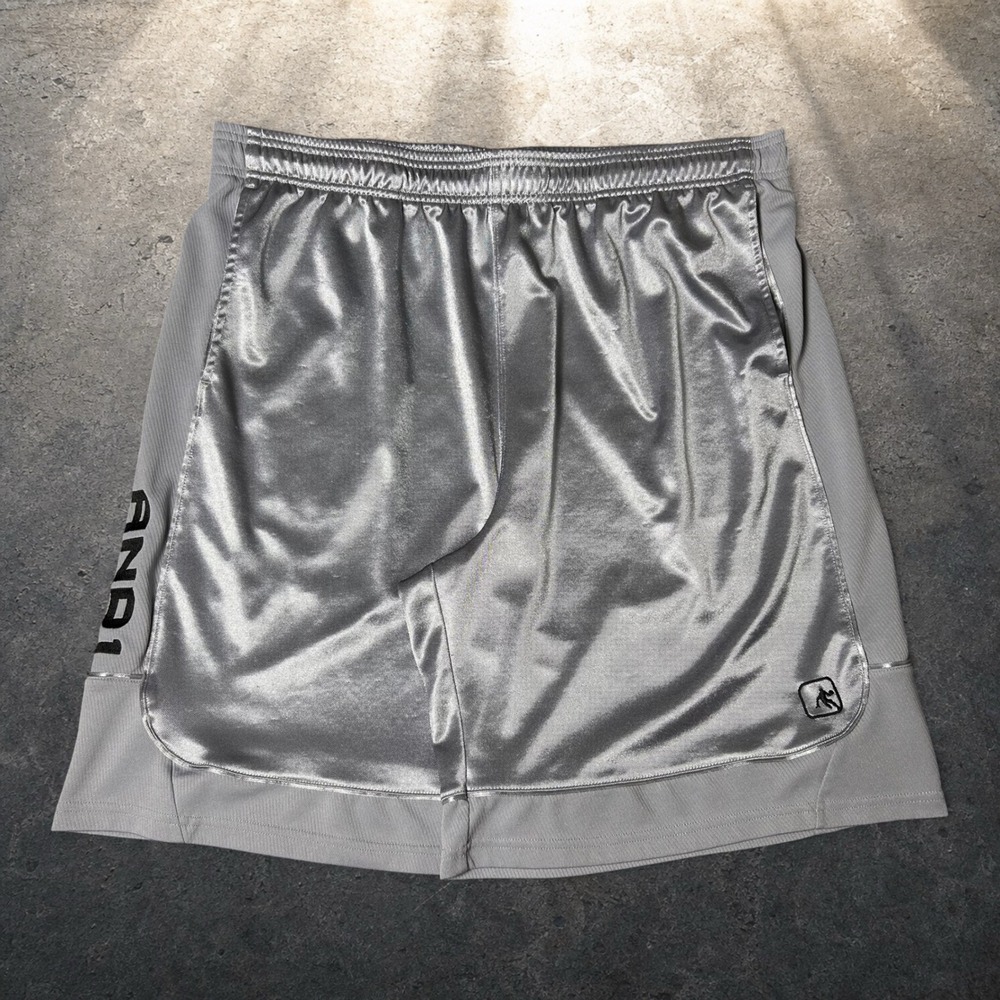 AND1 Metallic Silver Basketball Shorts Baggy Y2K Skater Retro Size 2XL